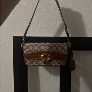 Coach Brown and Cream Shoulder Bag with Gold Accents